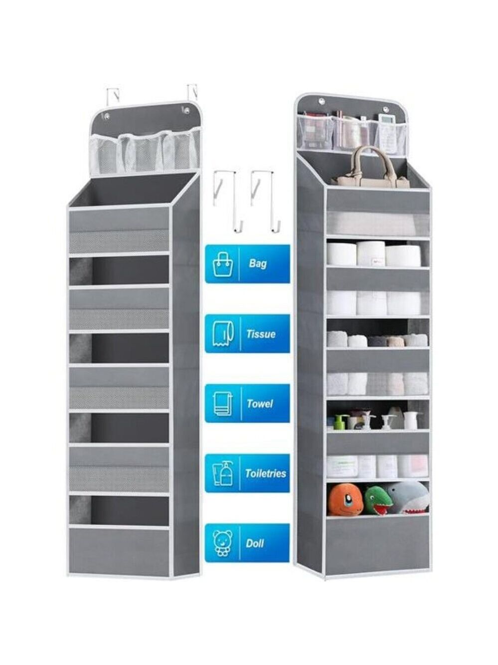 Over Door Hanging Organizer 6 Shelf Storage with 8 Pockets for Bathroom
